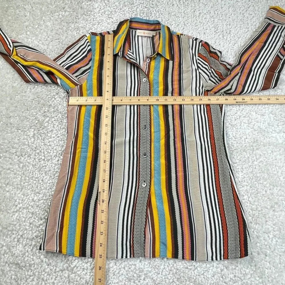 Tory Burch Silk Colorful Striped Button Front Shirt Blouse Womens 6